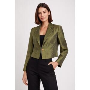Luca Luca 100% Silk Cropped Blazer Jacket Olive Green Italian Designer